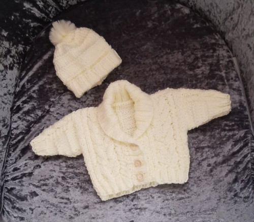 Hand knitted cream aran shawl - hand,