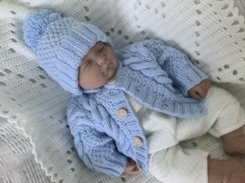 Baby blue handknitted aran - baby,
