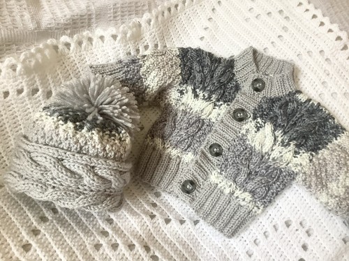 Grey mix handknitted aran - grey,